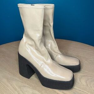 Stella McCartney Skyla Platform Ankle Boots Beige Cream Vegan Leather Size 38
